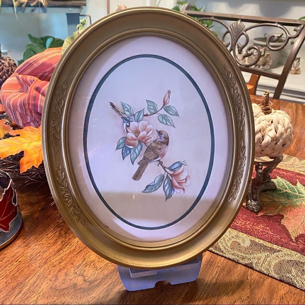 Vintage Home Interiors Oval Bird Picture~Oval~ Gold Frame HOMCO